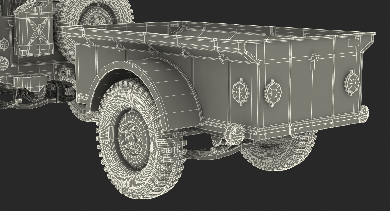 3D model Willys Jeep MB 44 with Trailer Ambulance