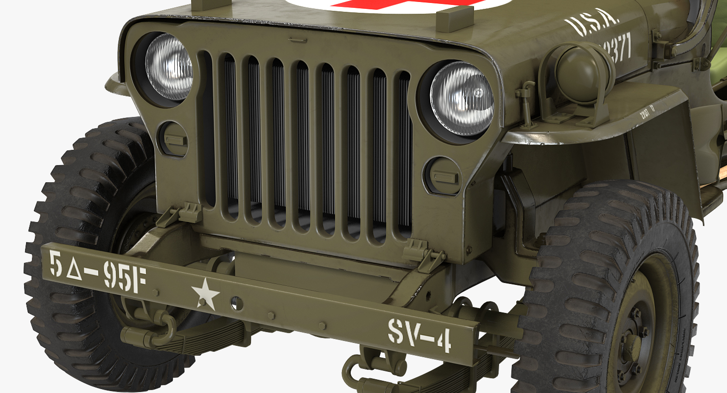 3D model Willys Jeep MB 44 with Trailer Ambulance