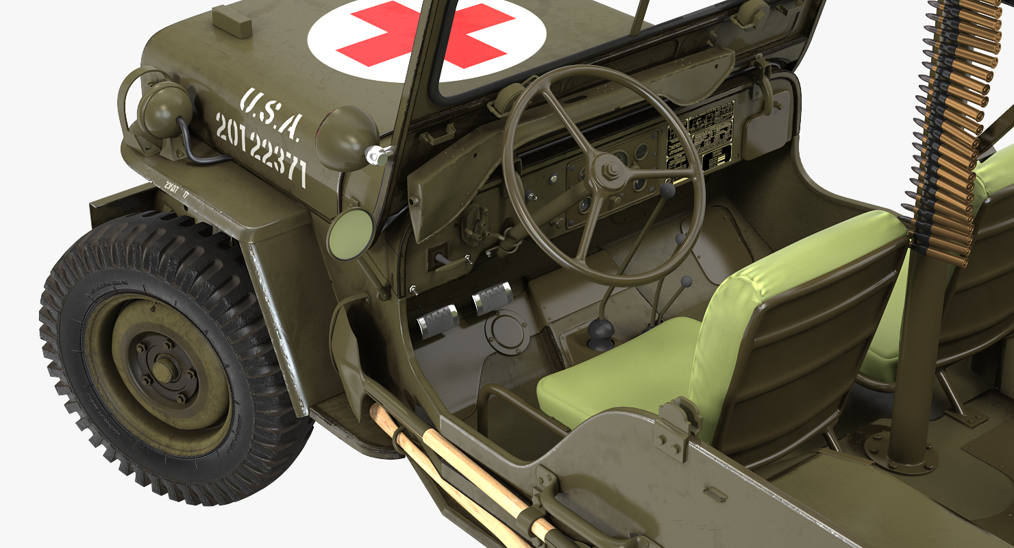 3D model Willys Jeep MB 44 with Trailer Ambulance