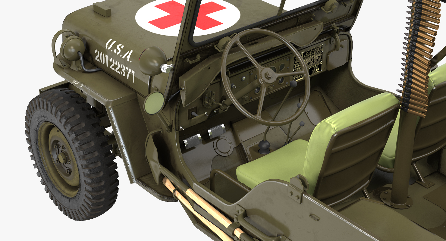 3D model Willys Jeep MB 44 with Trailer Ambulance