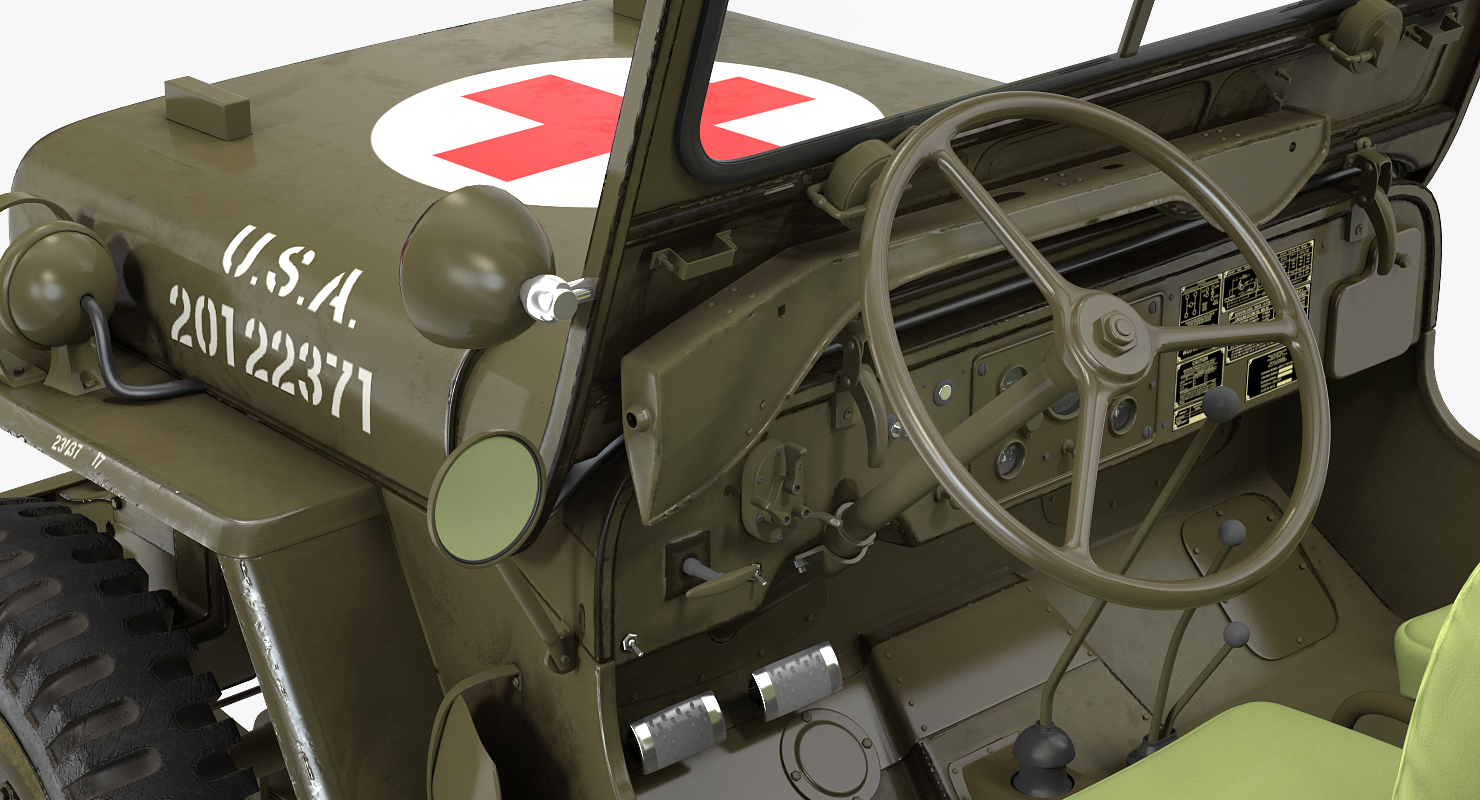 3D model Willys Jeep MB 44 with Trailer Ambulance