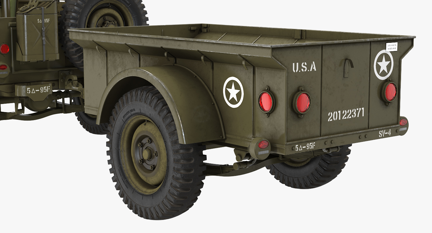 3D model Willys Jeep MB 44 with Trailer Ambulance