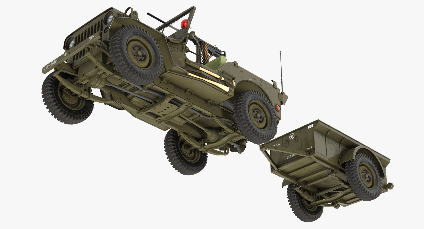 3D model Willys Jeep MB 44 with Trailer Ambulance