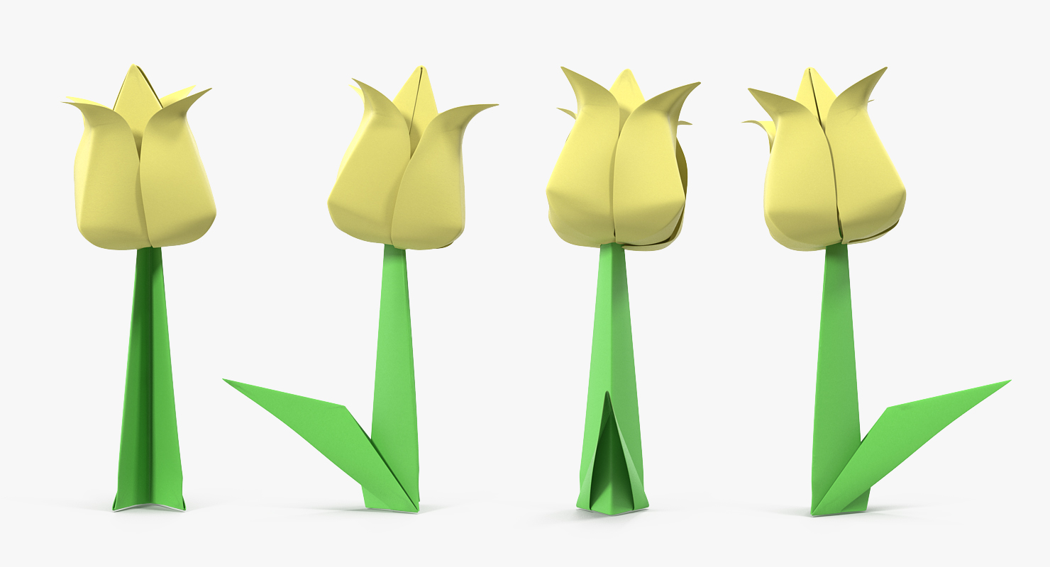 Origami Flower Yellow Tulip 3D