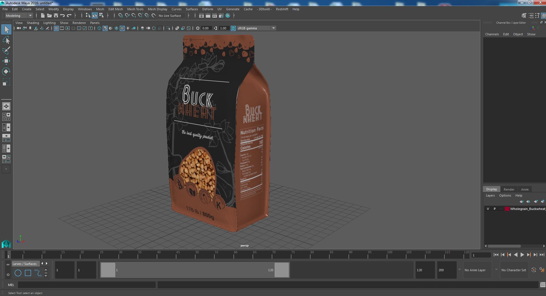 3D Wholegrain Buckwheat Package model