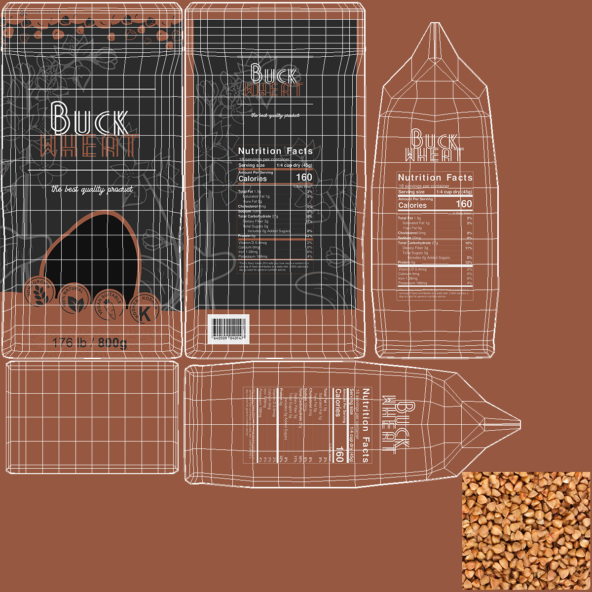 3D Wholegrain Buckwheat Package model