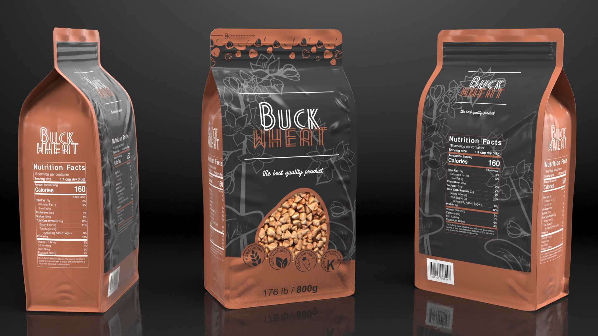 3D Wholegrain Buckwheat Package model