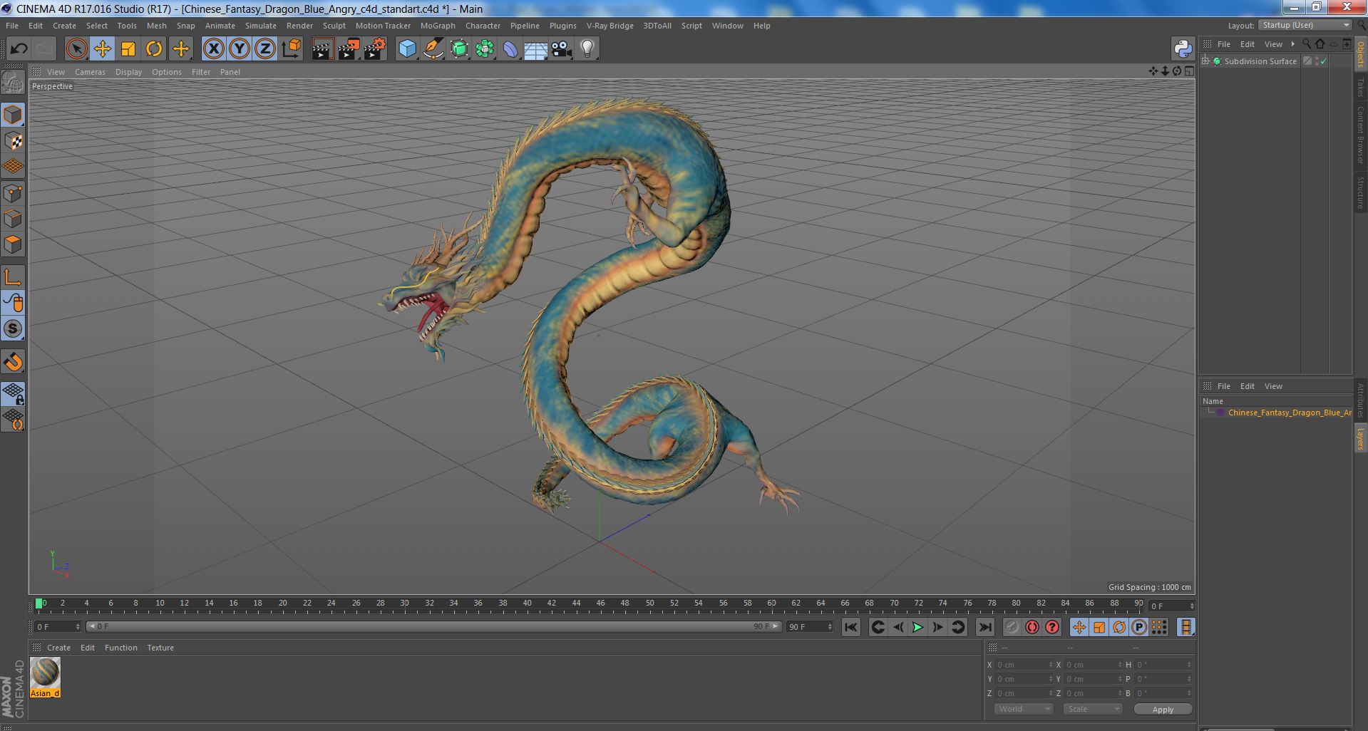 3D Chinese Fantasy Dragon Blue Angry model