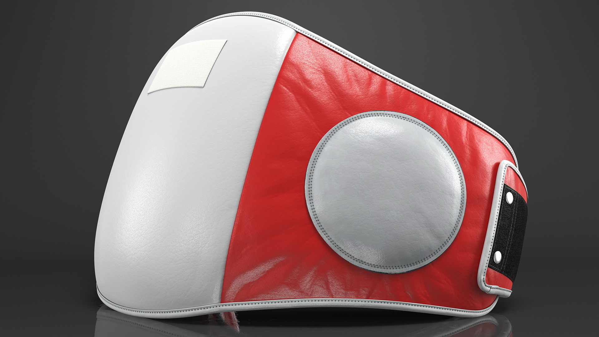 Muay Thai Leather Belly Pad White Red 3D