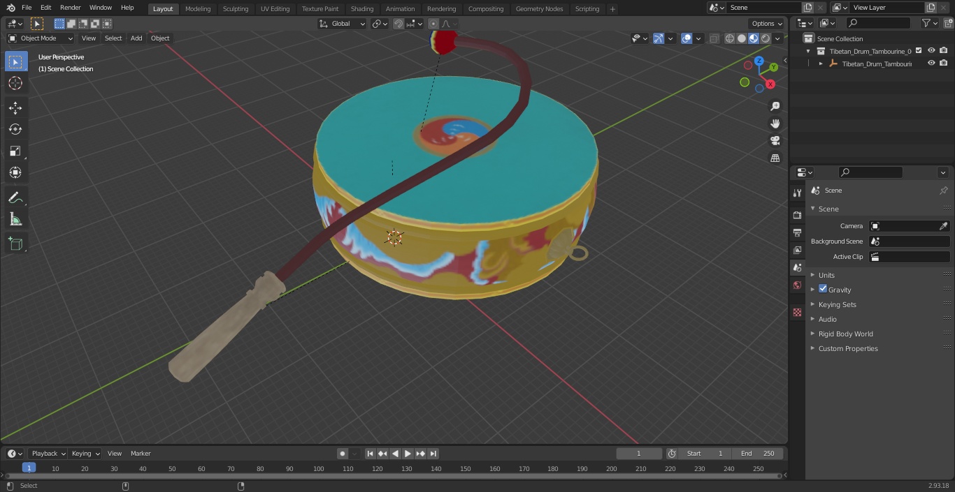 3D Tibetan Drum Tambourine model