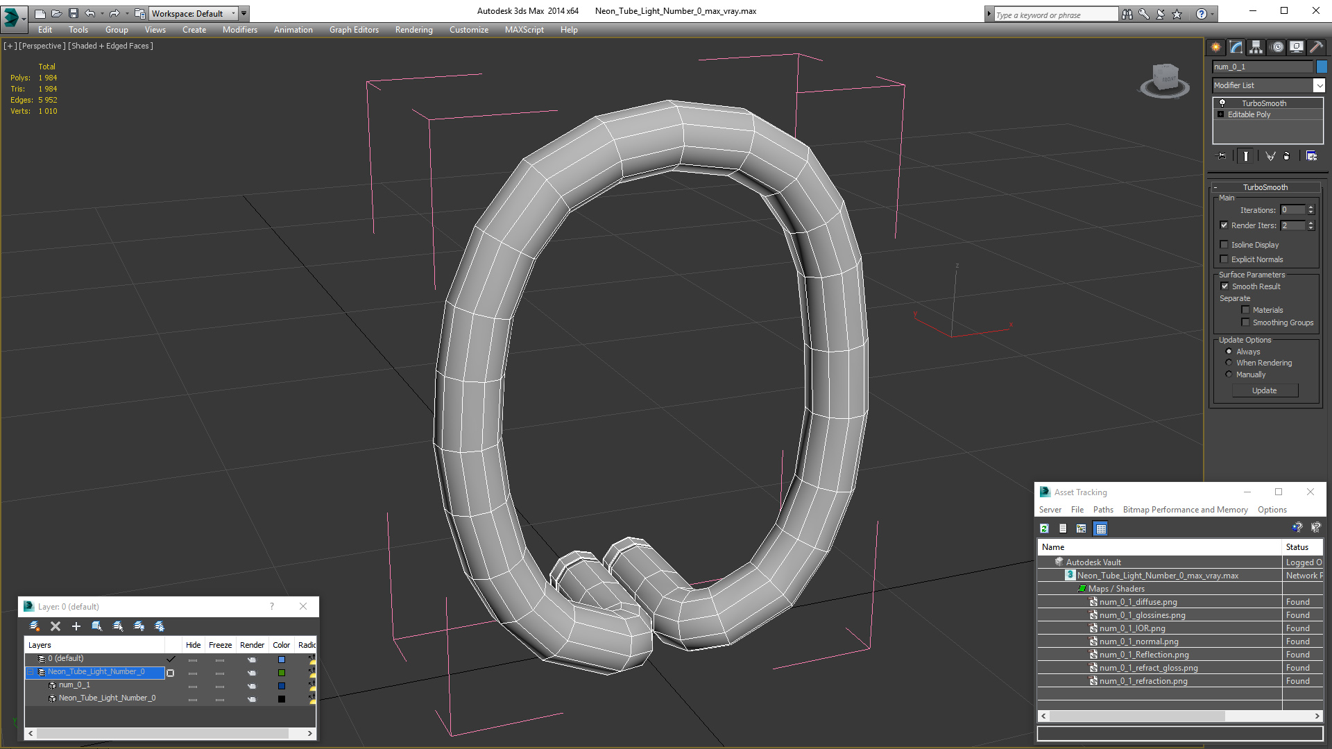 Neon Tube Light Number 0 3D model