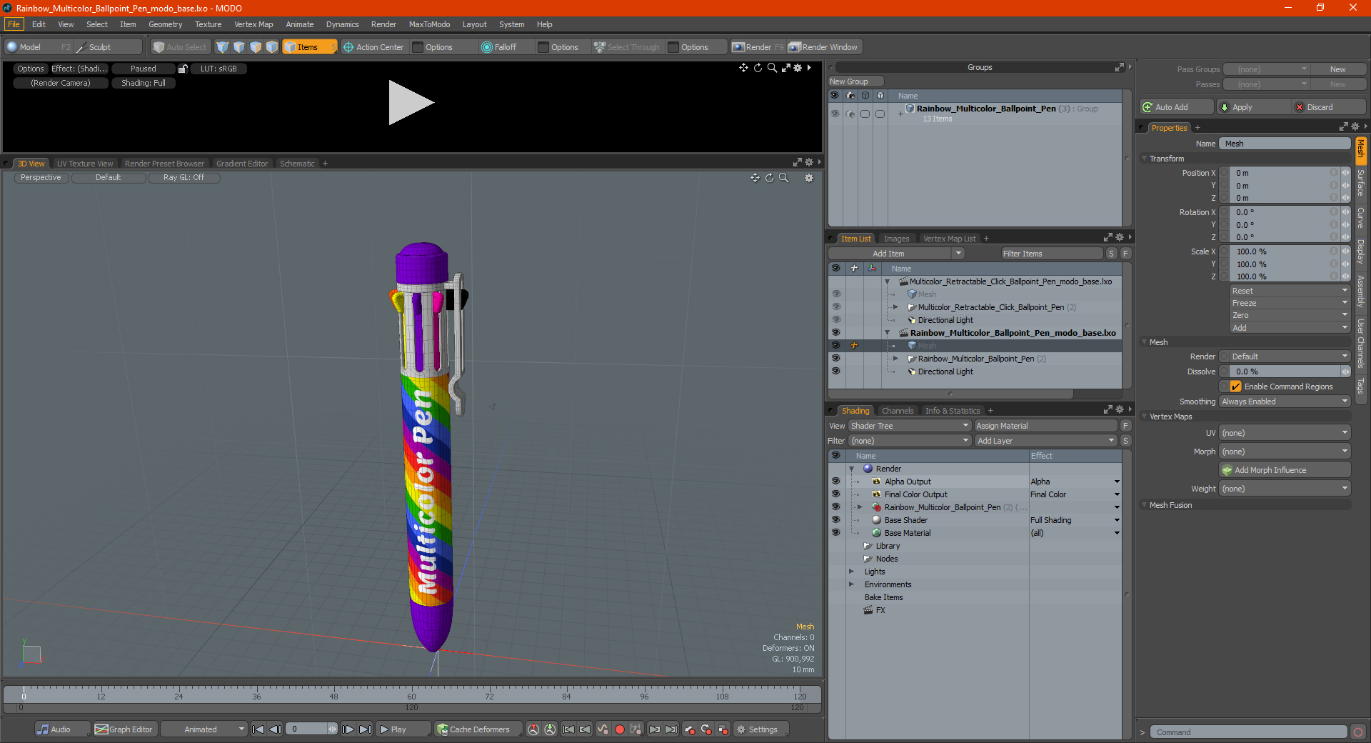 Rainbow Multicolor Ballpoint Pen 3D