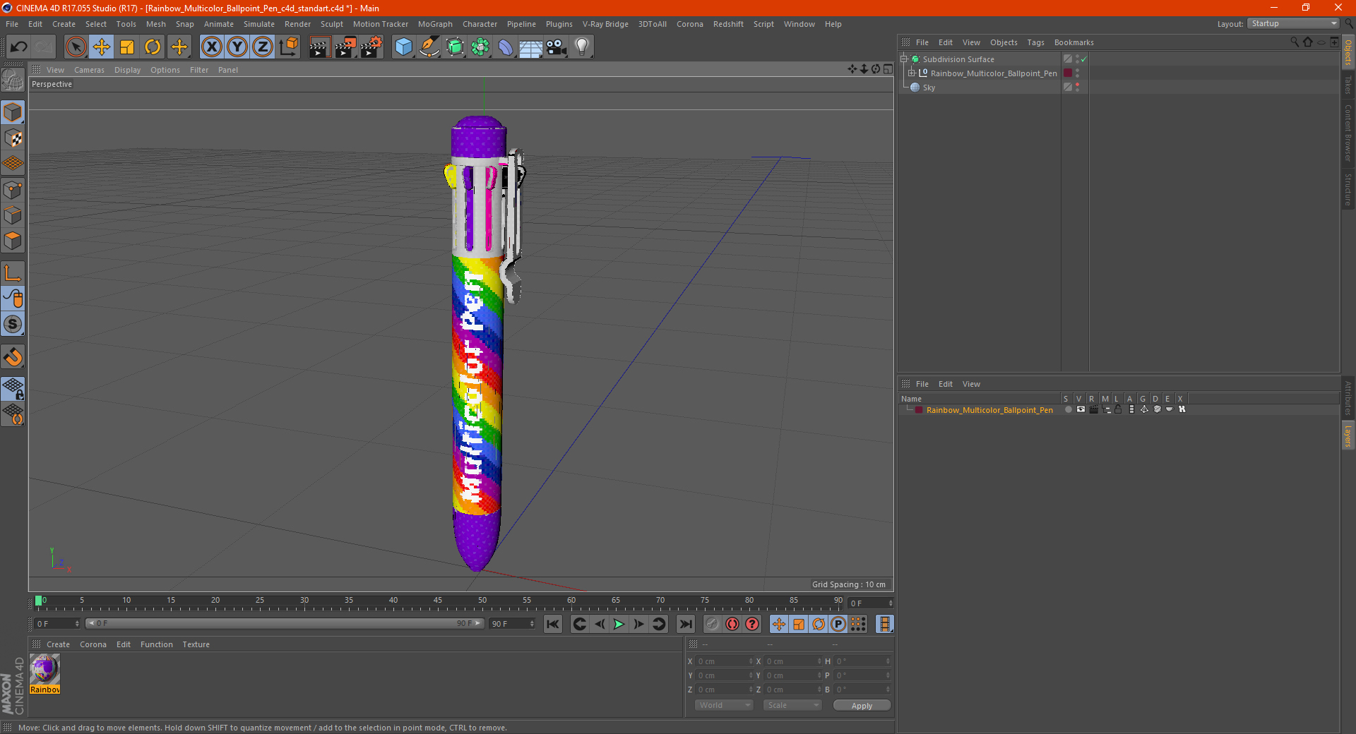 Rainbow Multicolor Ballpoint Pen 3D