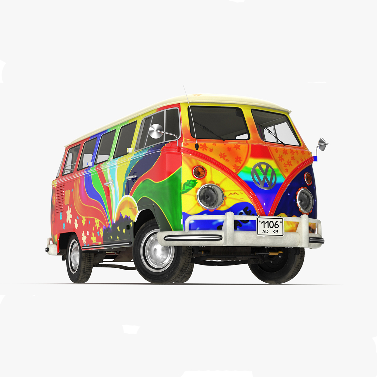 Hippie Volkswagen Bus Rigged for Cinema 4D 3D