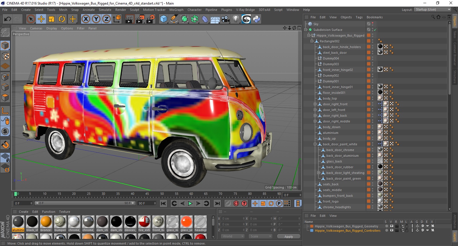 Hippie Volkswagen Bus Rigged for Cinema 4D 3D