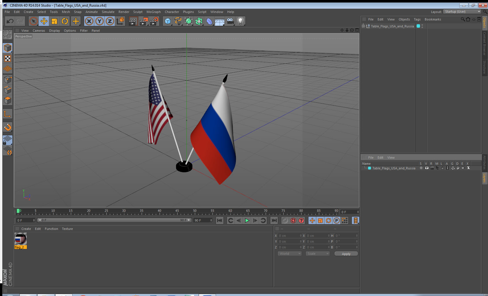 3D Table Flags USA and Russia