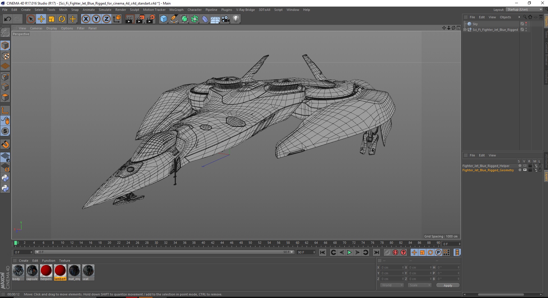 Sci Fi Fighter Jet Blue Rigged for Cinema 4D 3D model