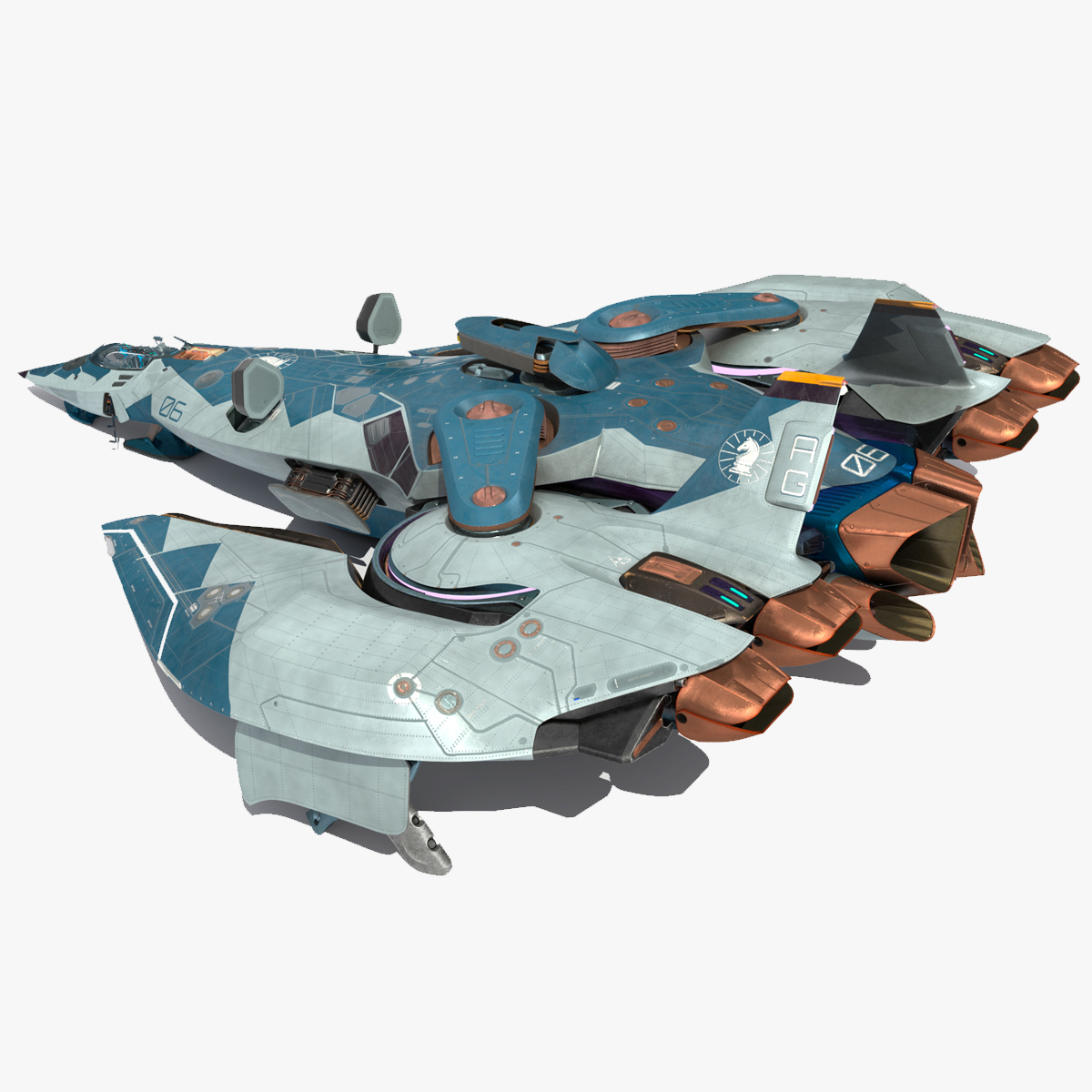 Sci Fi Fighter Jet Blue Rigged for Cinema 4D 3D model