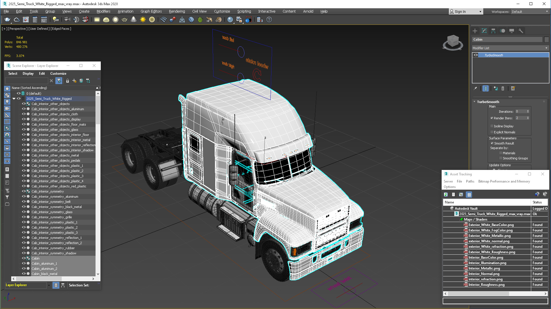 3D 2025 Semi Truck White Rigged model