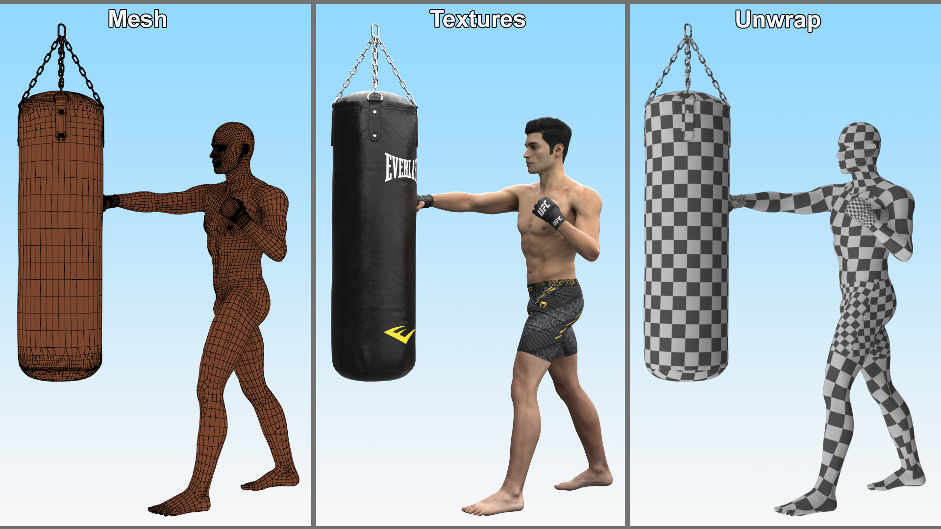 3D model UFC MMA Fighter Training with Everlast Punching Bag Fur