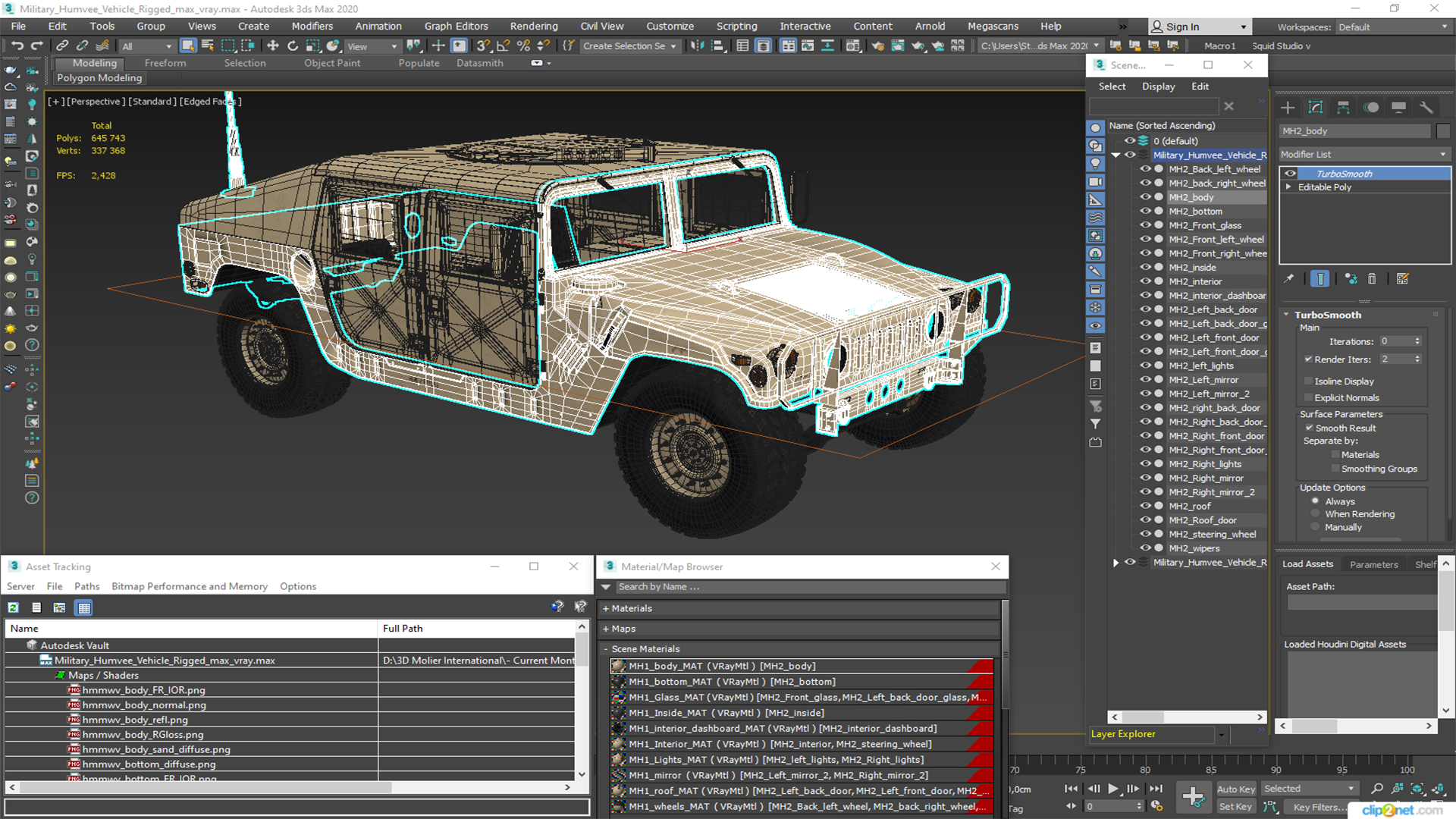 Military Humvee Vehicle Rigged for Cinema 4D 3D model