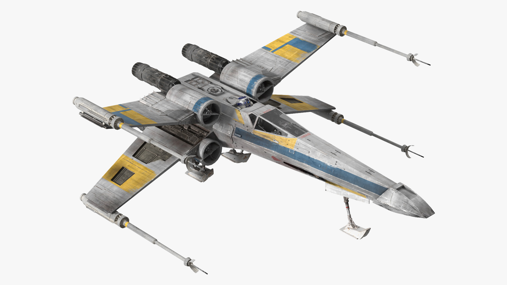 3D Space Fighter X-Wing Starship with R2-D2 Rigged for Maya