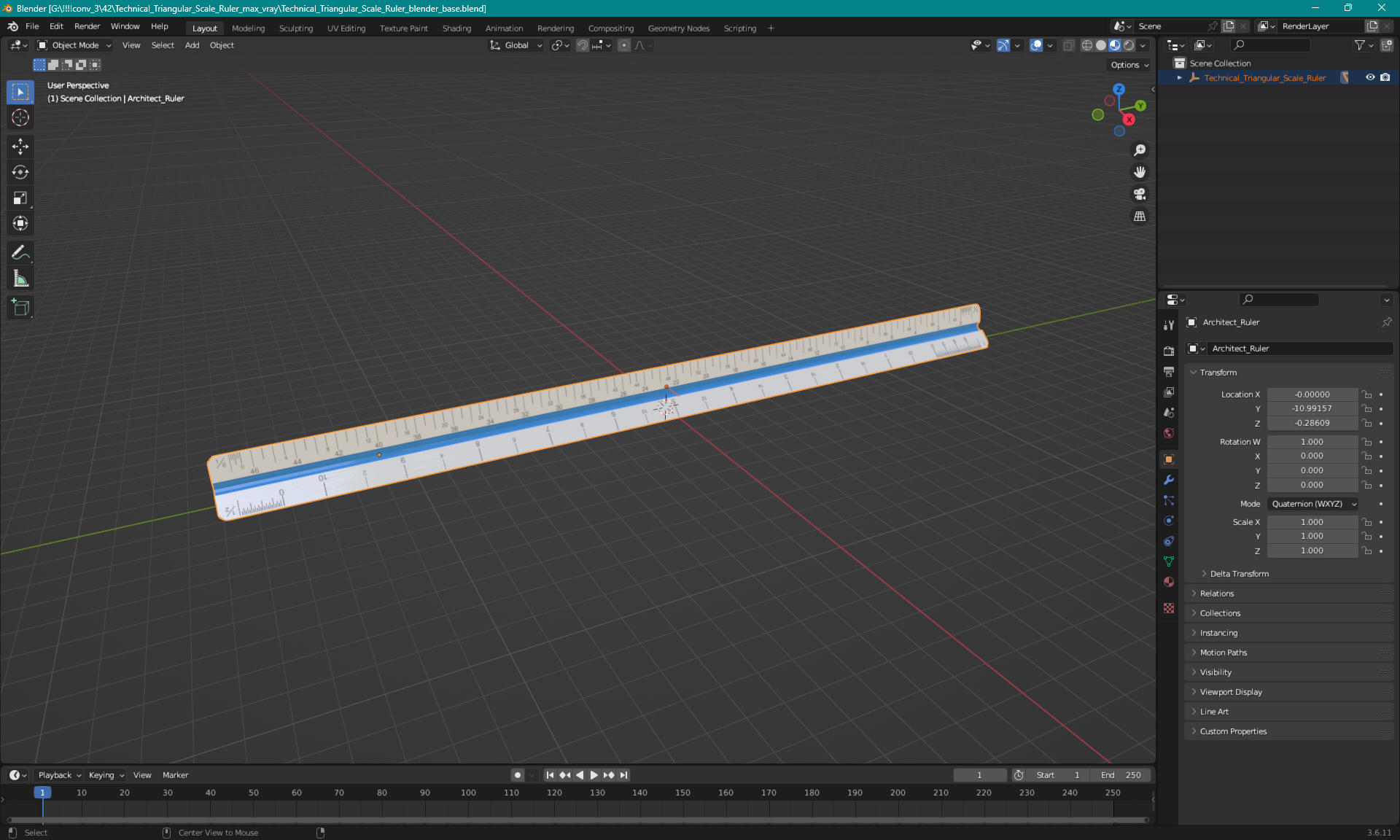 Technical Triangular Scale Ruler 3D