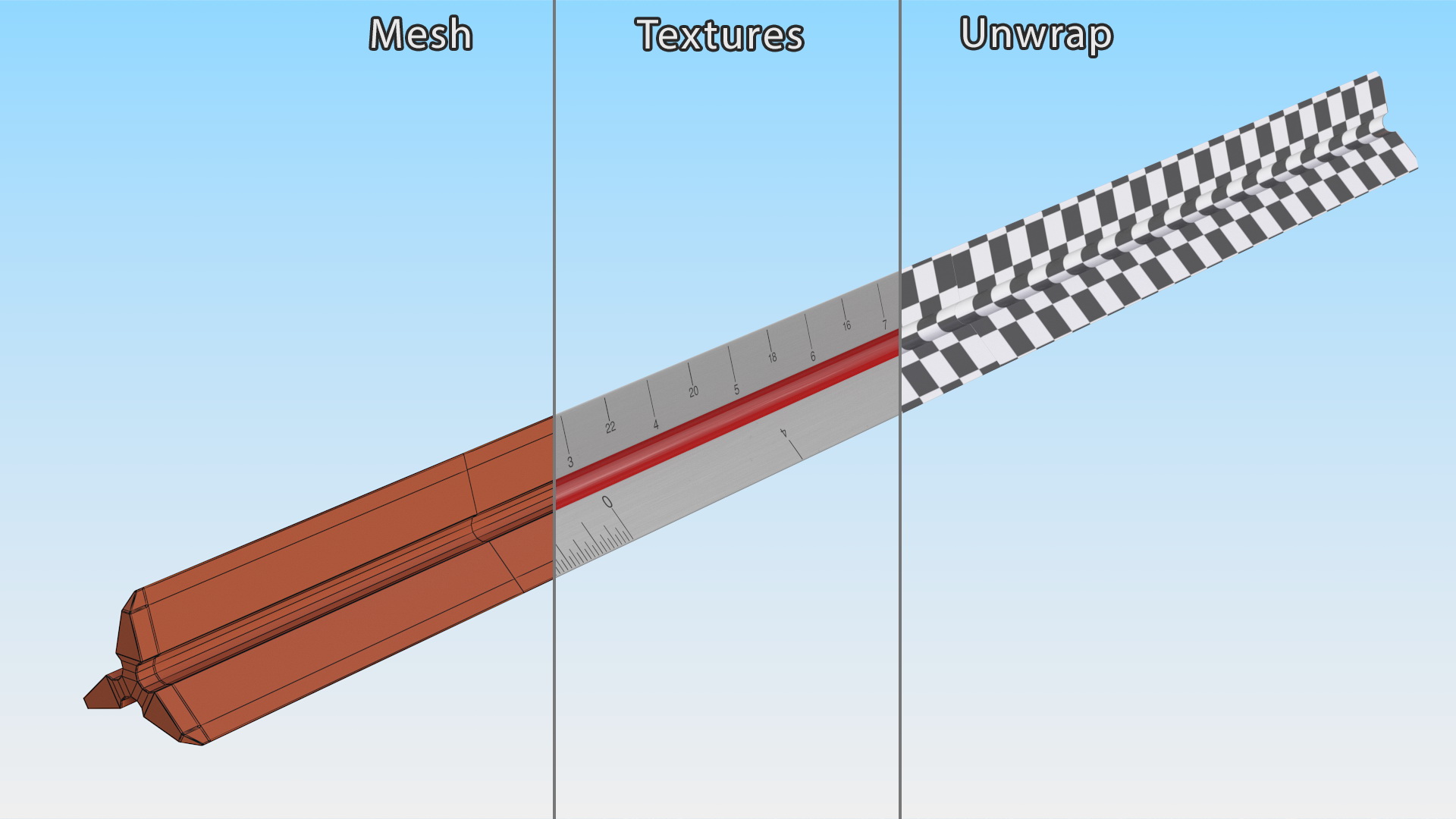 Technical Triangular Scale Ruler 3D