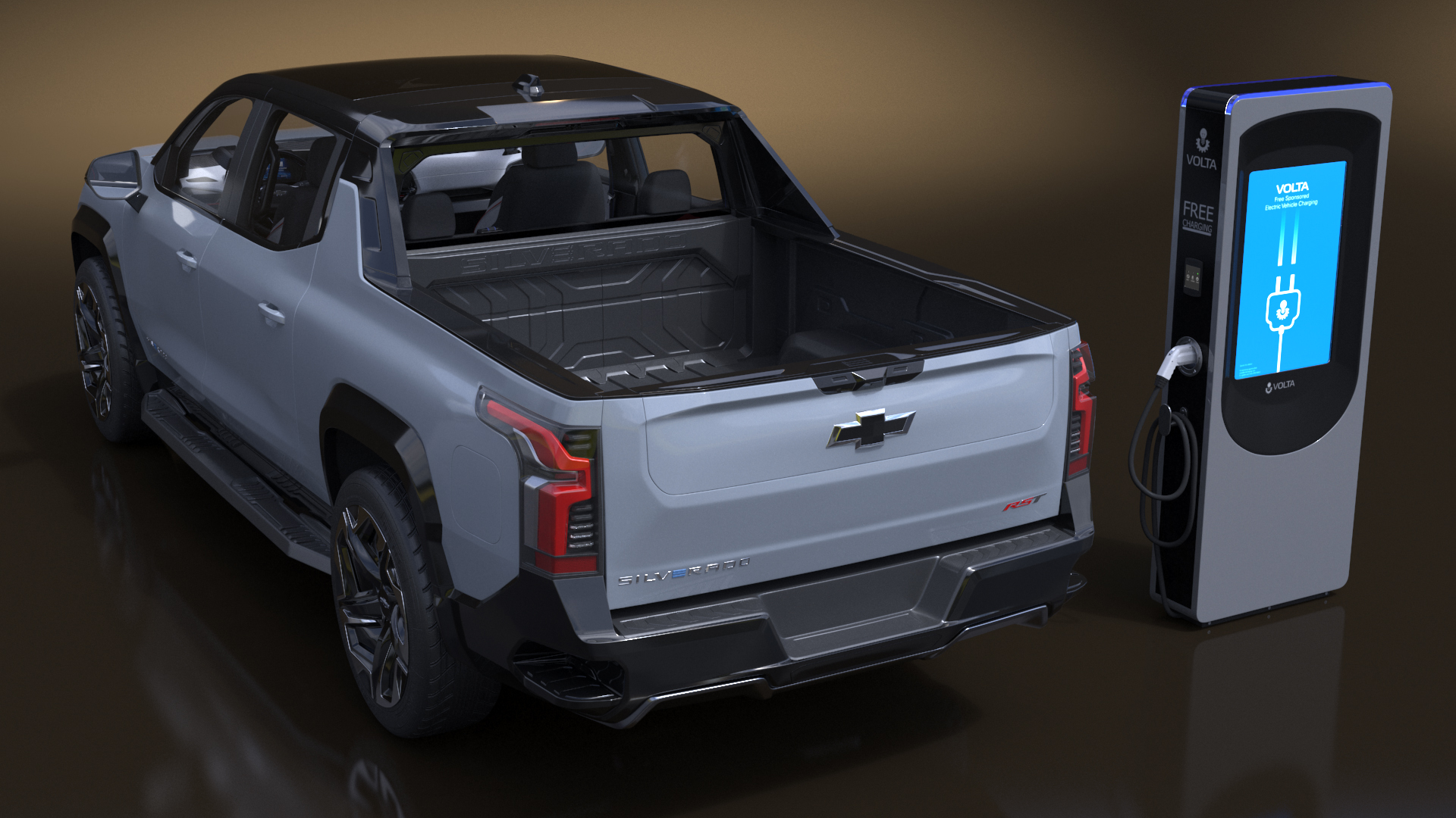 3D Chevrolet Silverado EV Gray with Volta Electric Car Charging Station model