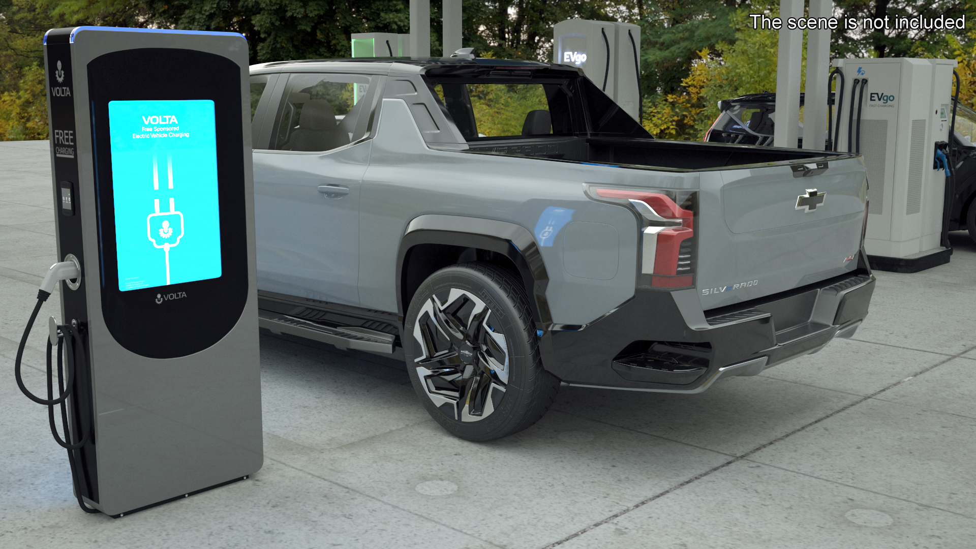 3D Chevrolet Silverado EV Gray with Volta Electric Car Charging Station model