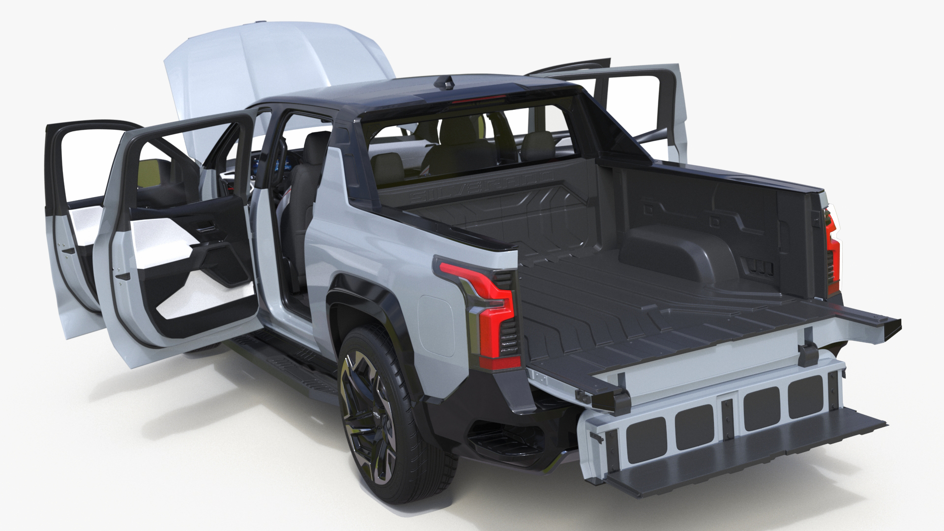 3D Chevrolet Silverado EV Gray with Volta Electric Car Charging Station model