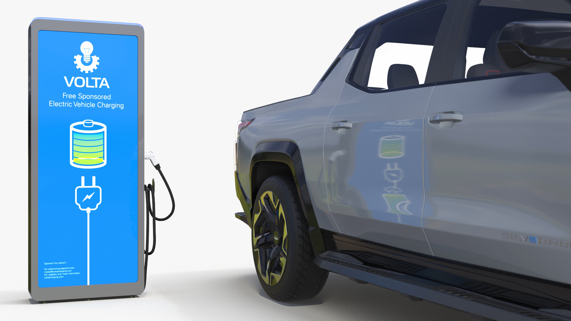 3D Chevrolet Silverado EV Gray with Volta Electric Car Charging Station model