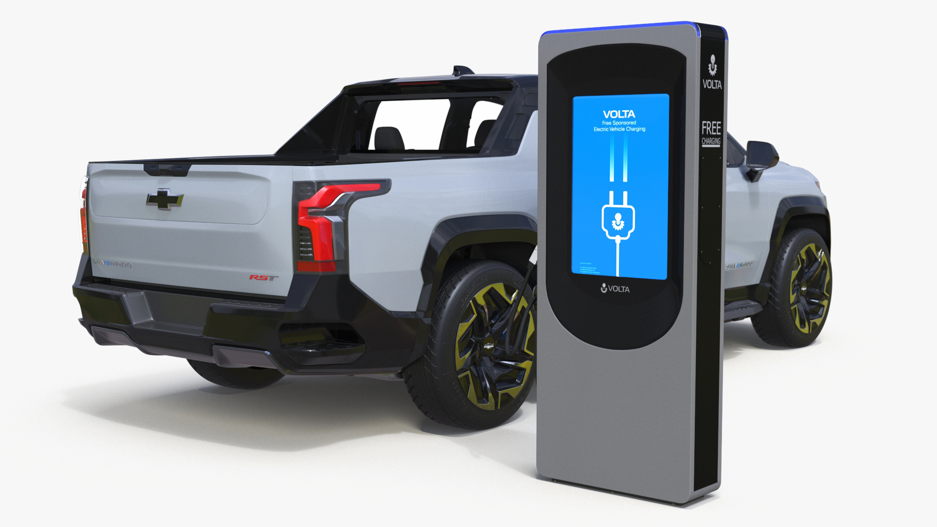 3D Chevrolet Silverado EV Gray with Volta Electric Car Charging Station model