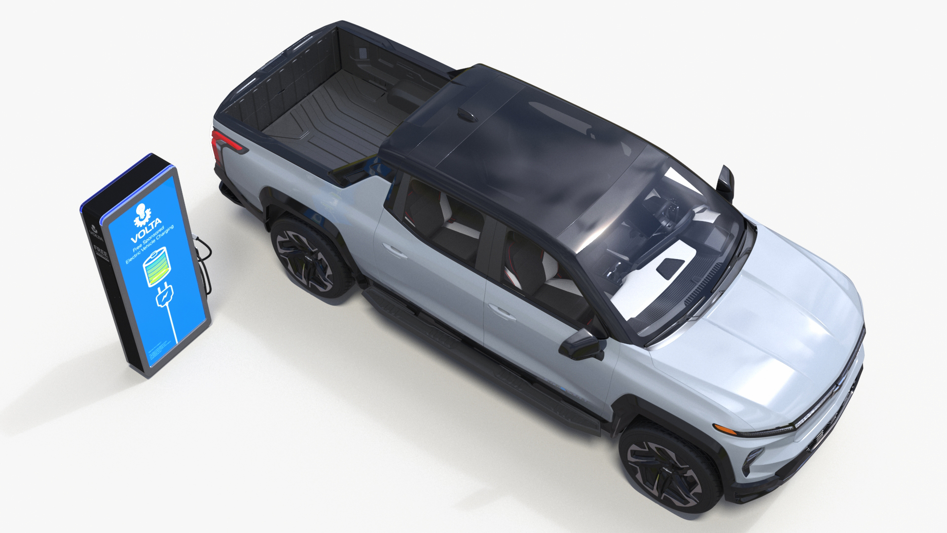 3D Chevrolet Silverado EV Gray with Volta Electric Car Charging Station model