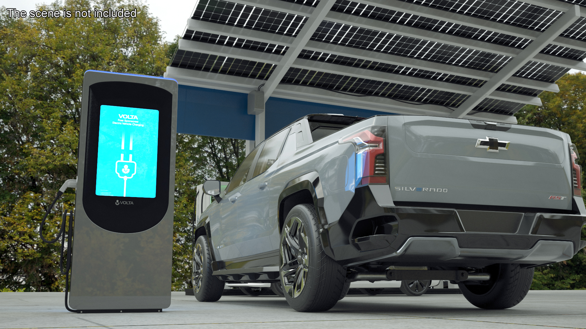 3D Chevrolet Silverado EV Gray with Volta Electric Car Charging Station model