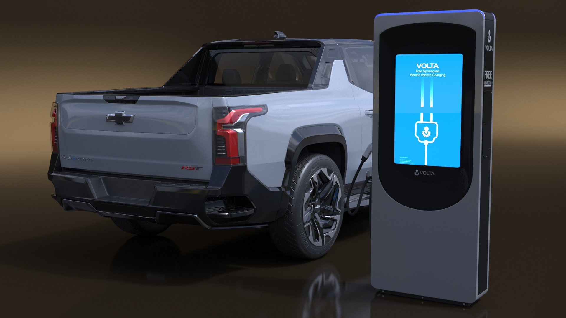 3D Chevrolet Silverado EV Gray with Volta Electric Car Charging Station model