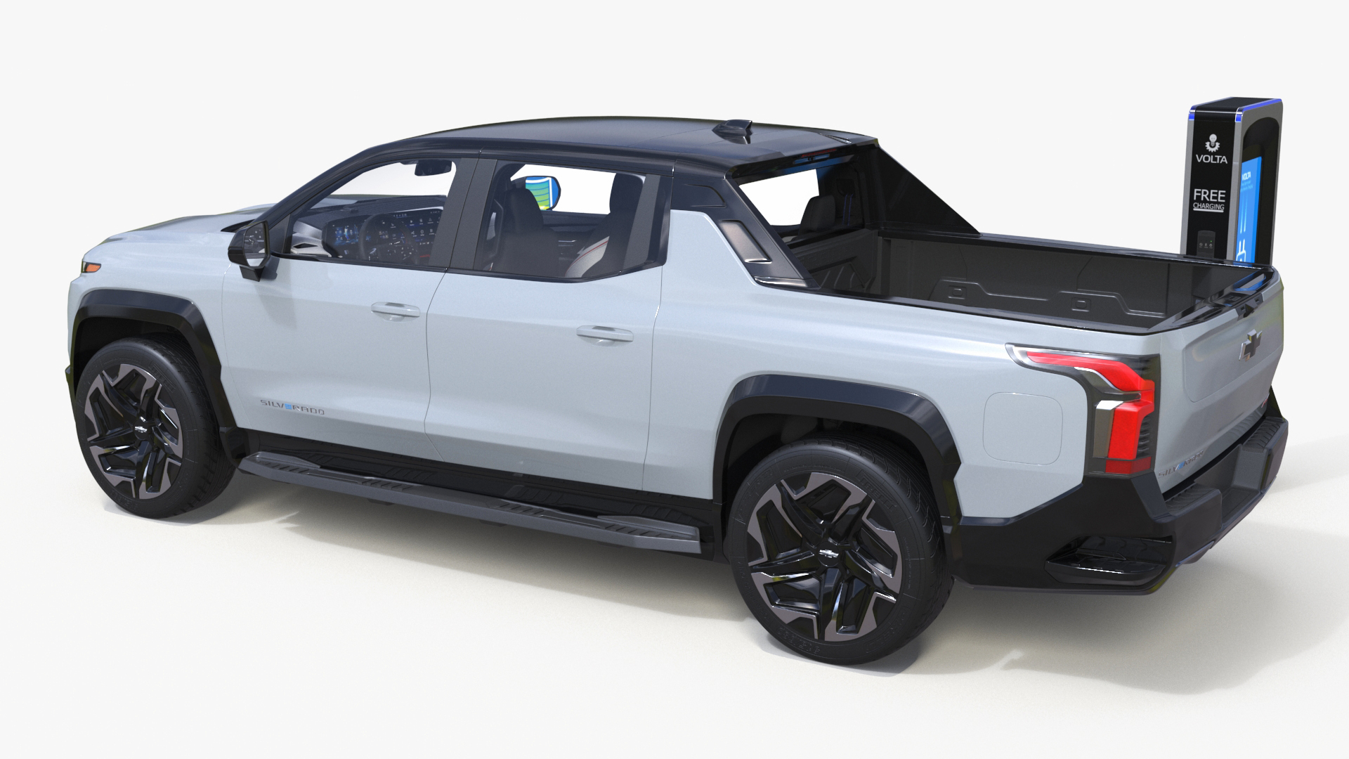 3D Chevrolet Silverado EV Gray with Volta Electric Car Charging Station model