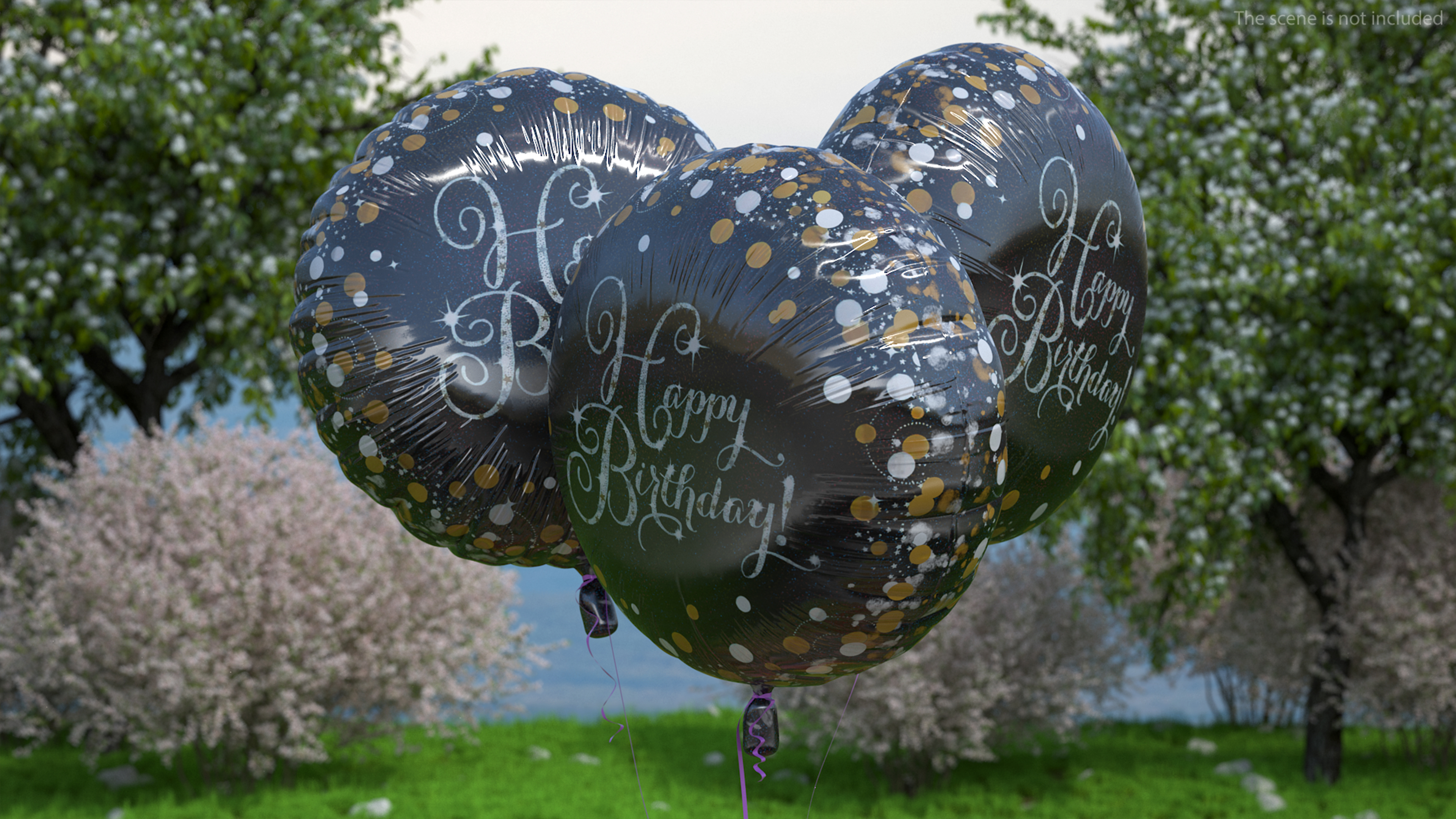 Three Happy Birthday Balloons 3D model