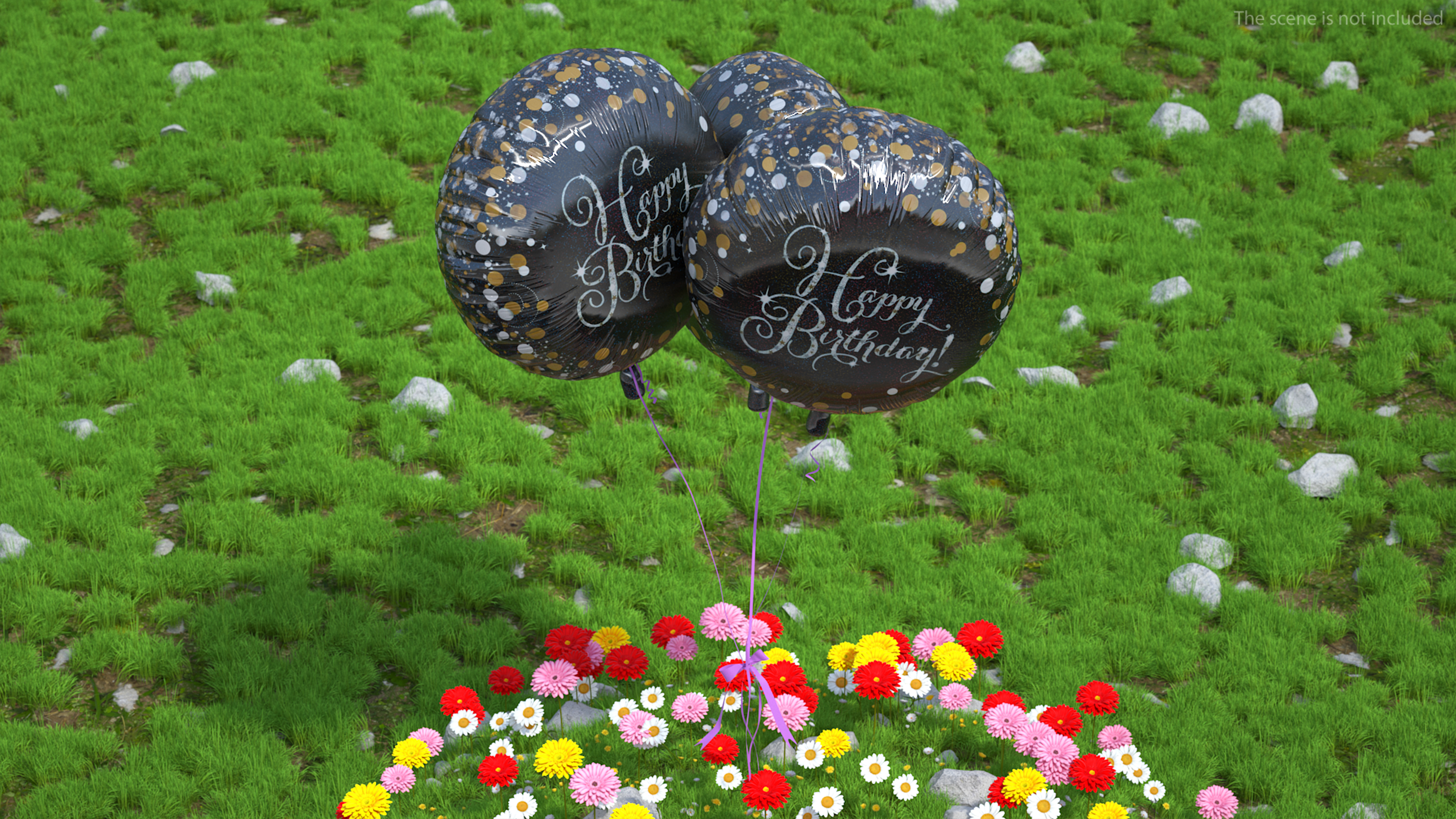 Three Happy Birthday Balloons 3D model