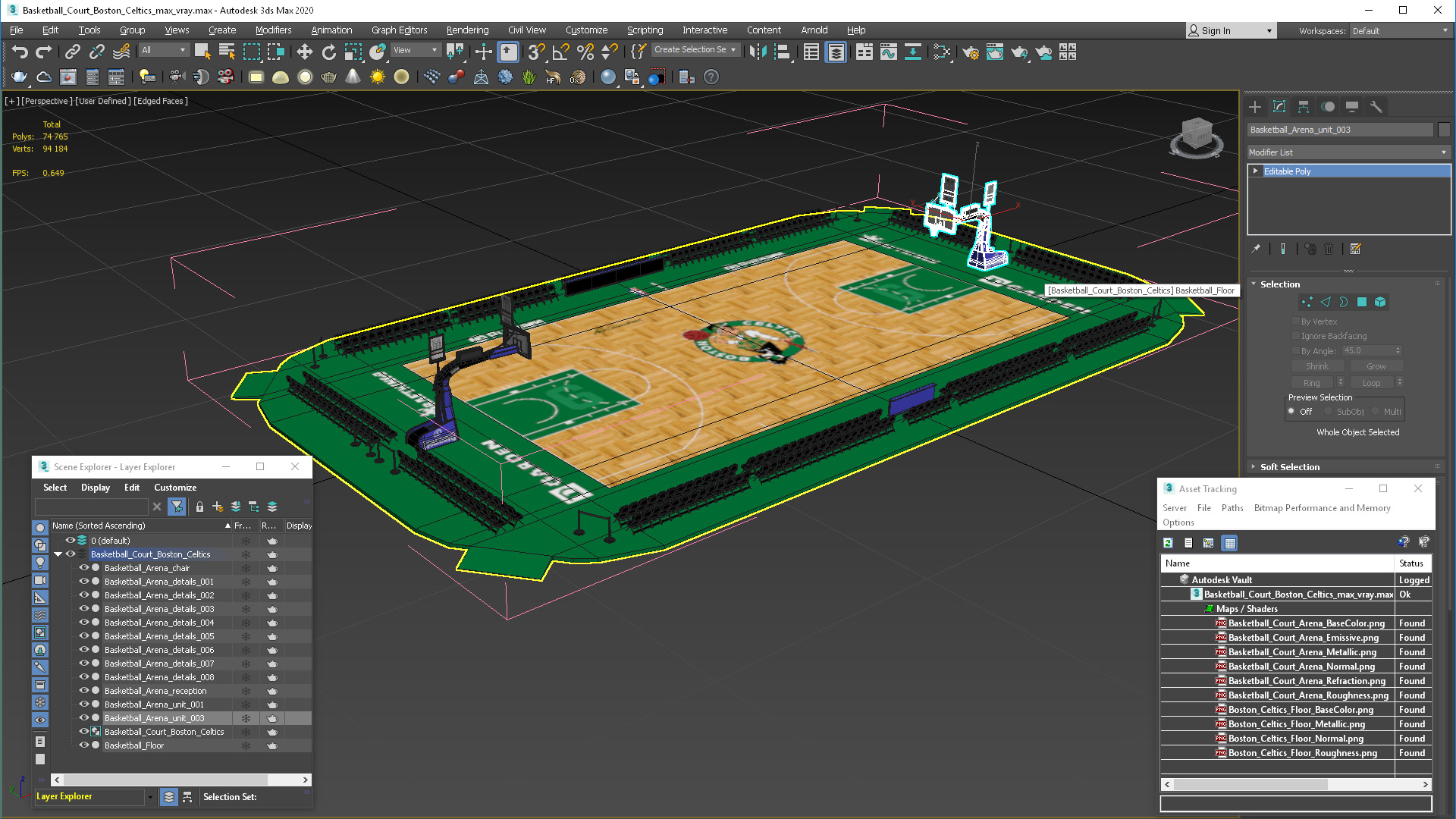 3D Basketball Court Boston Celtics