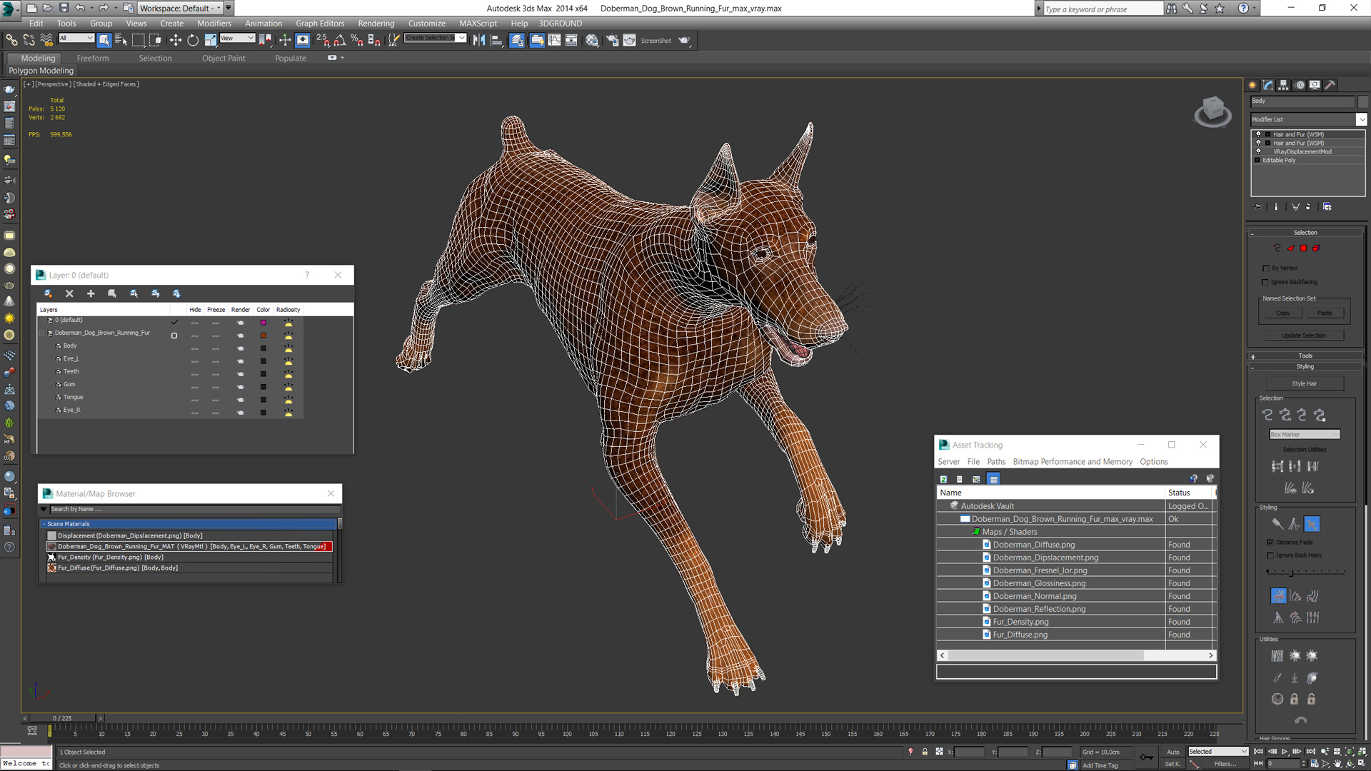 3D model Doberman Dog Brown Running Fur