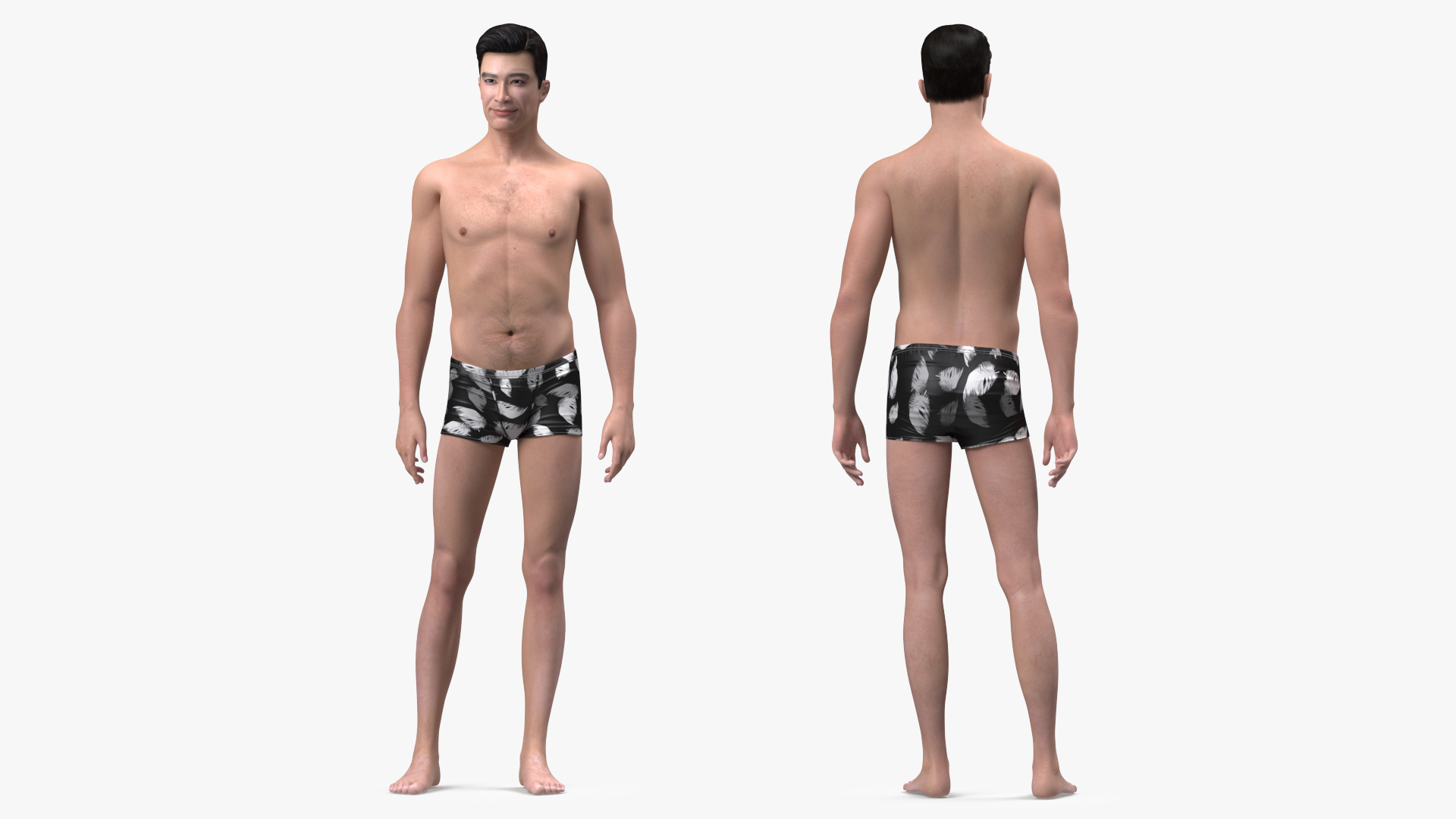 3D Asian Man Underwear Standing Pose model