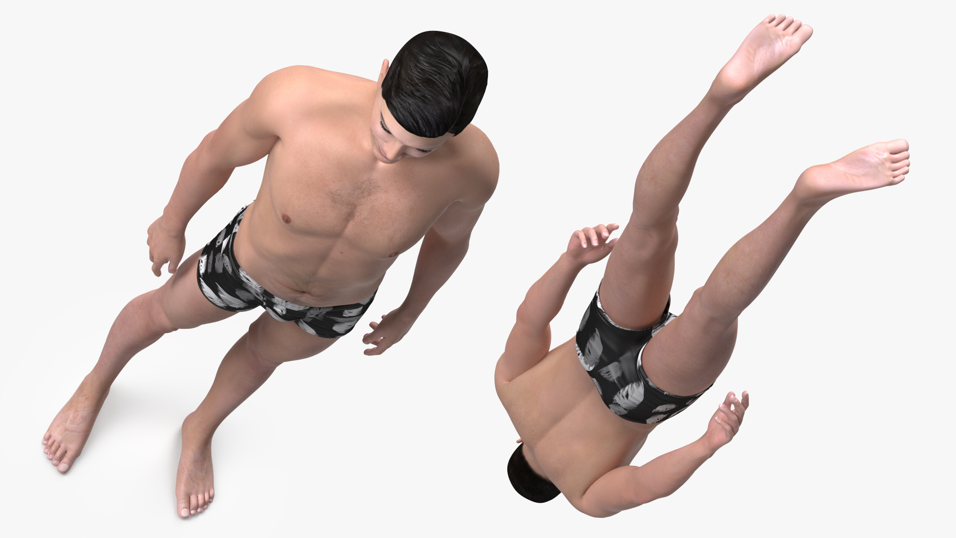 3D Asian Man Underwear Standing Pose model