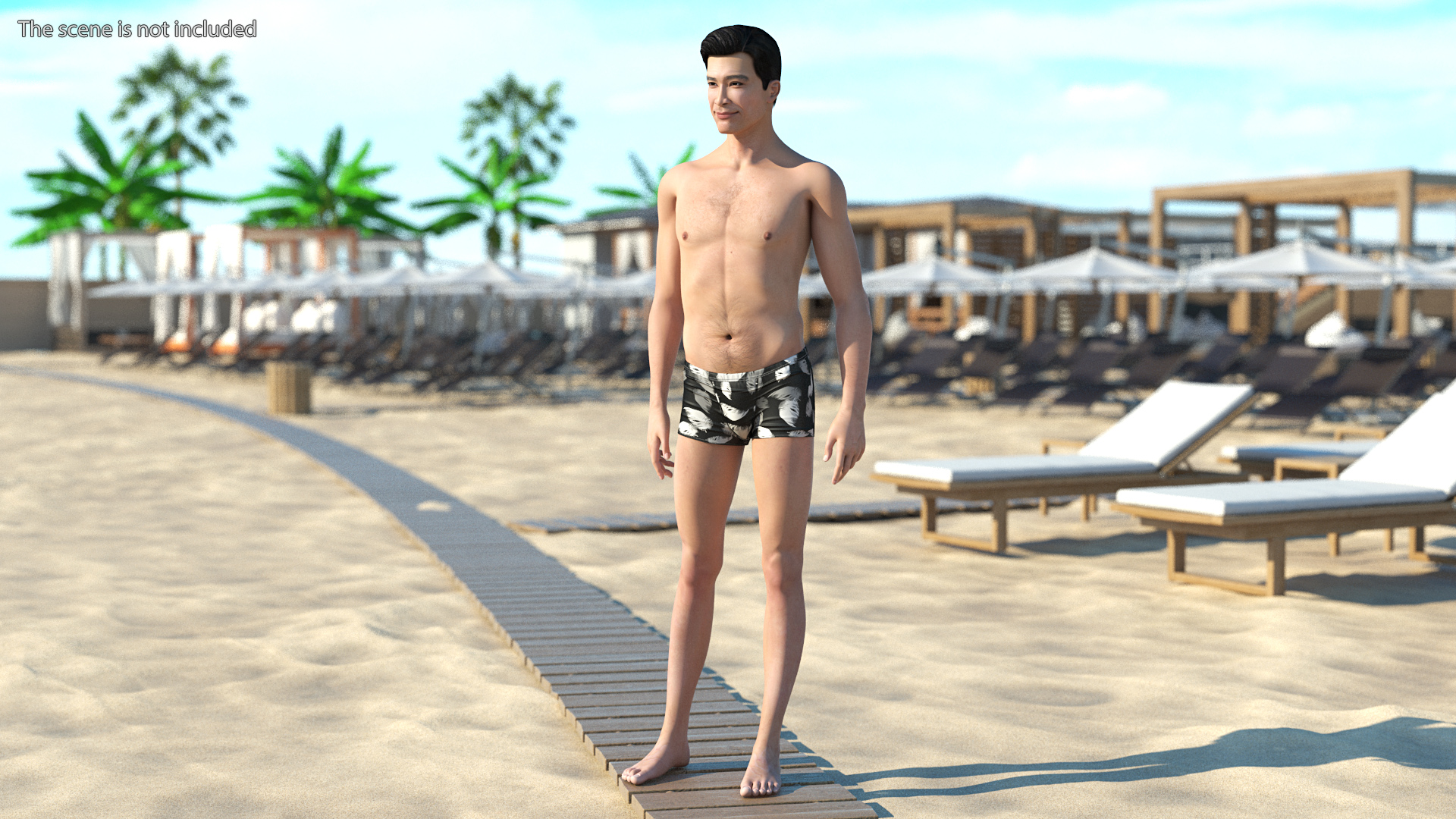 3D Asian Man Underwear Standing Pose model