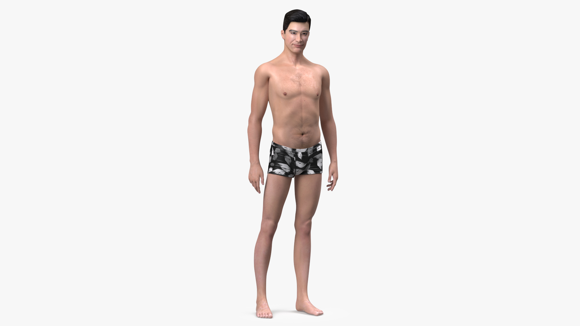 3D Asian Man Underwear Standing Pose model