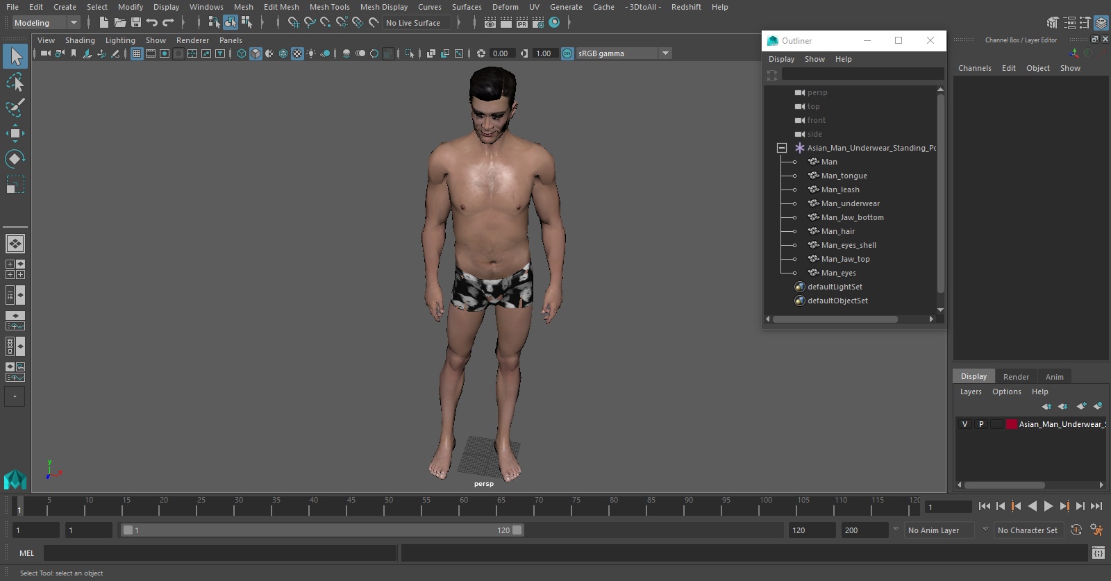 3D Asian Man Underwear Standing Pose model