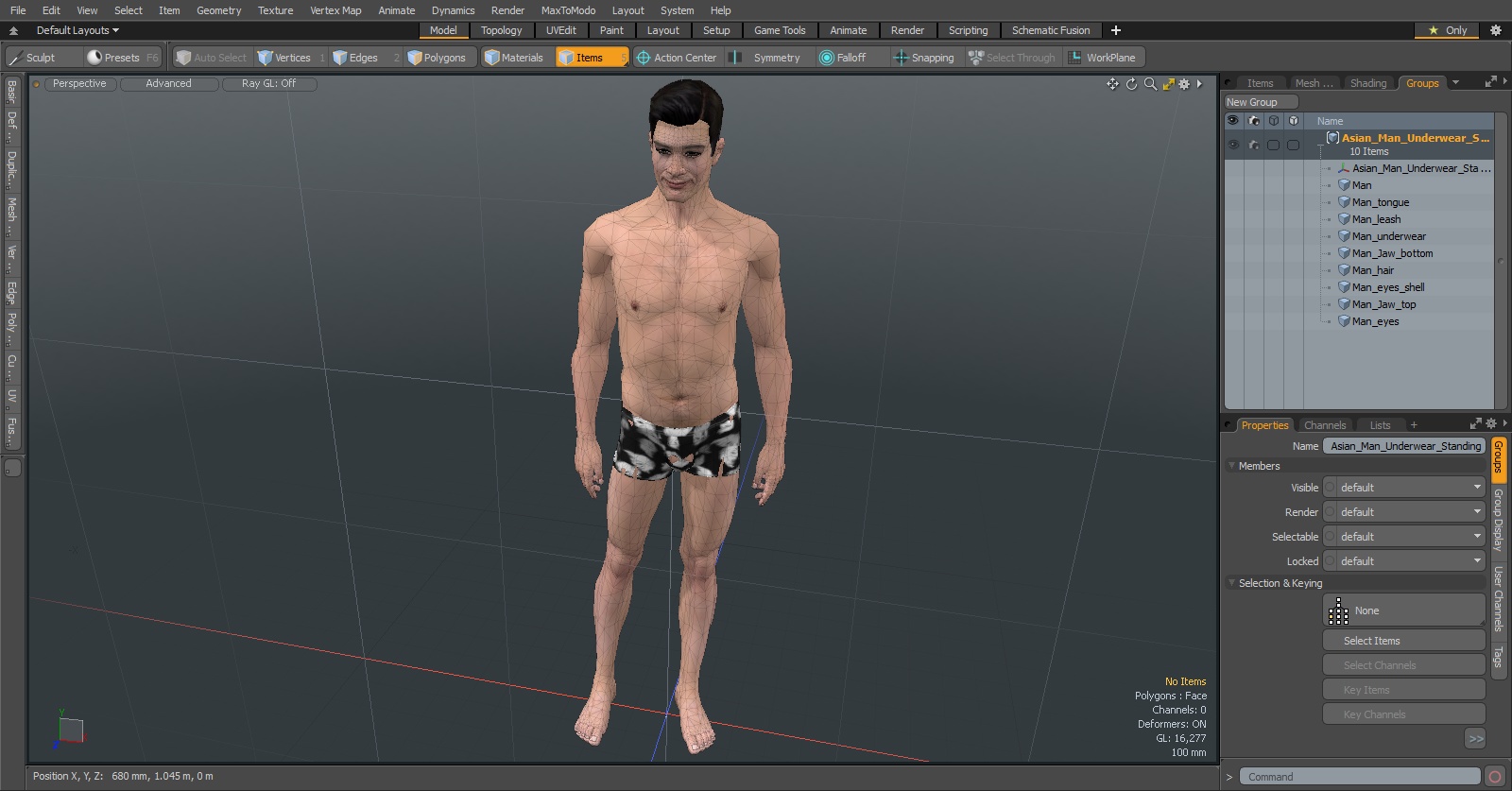 3D Asian Man Underwear Standing Pose model