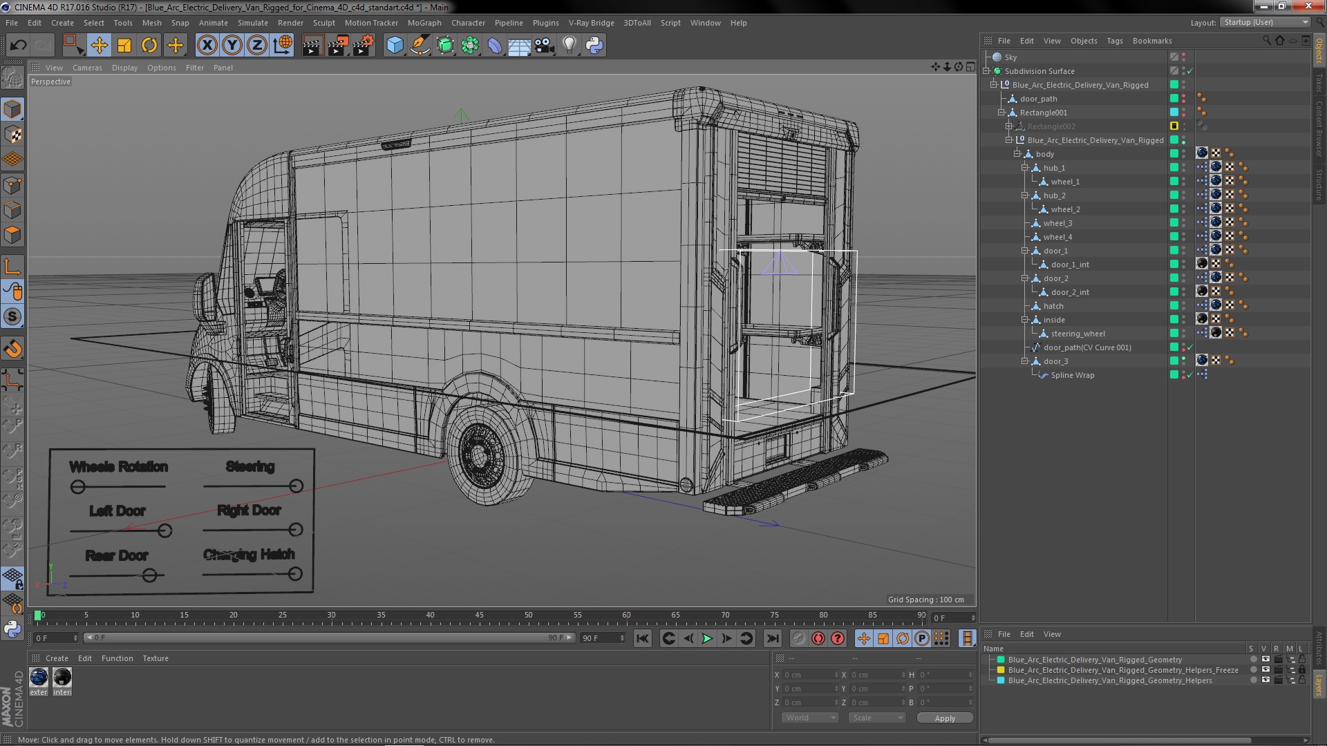 3D Blue Arc Electric Delivery Van Rigged for Cinema 4D