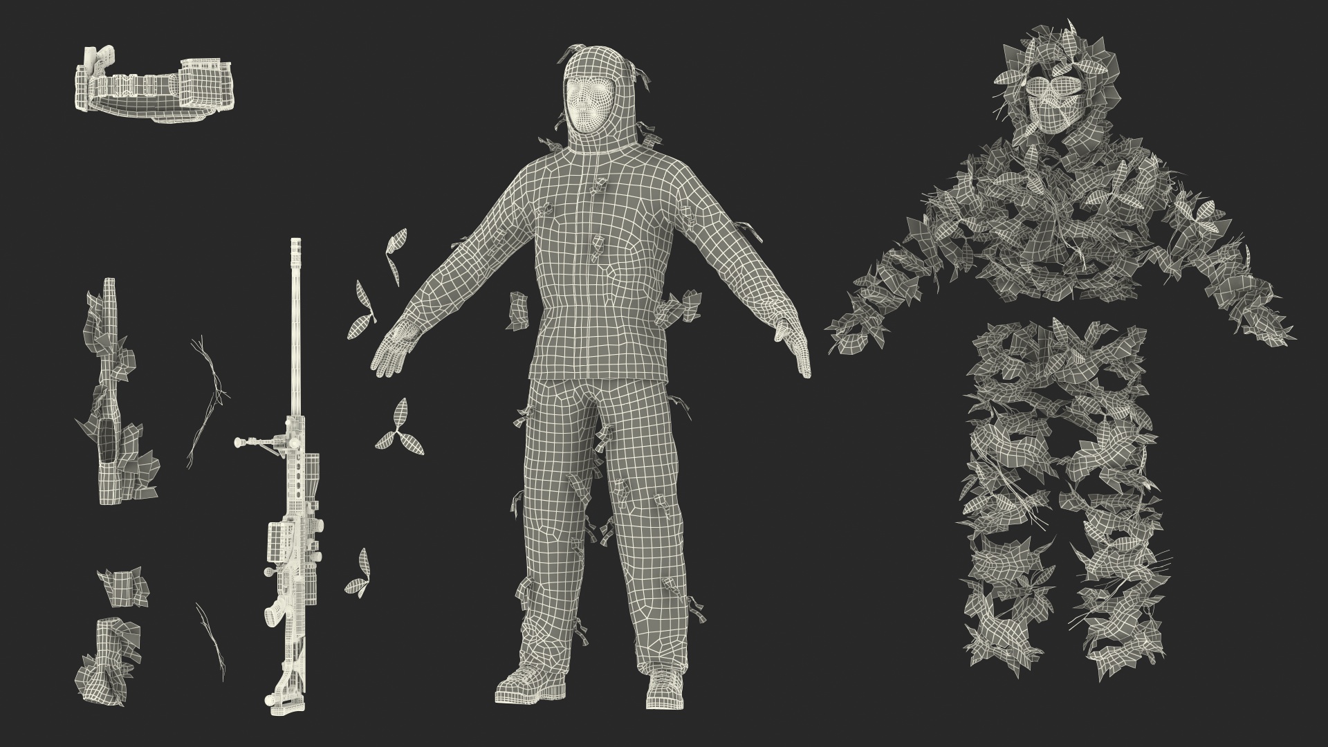 Sniper in Ghillie Suit T-pose 3D model