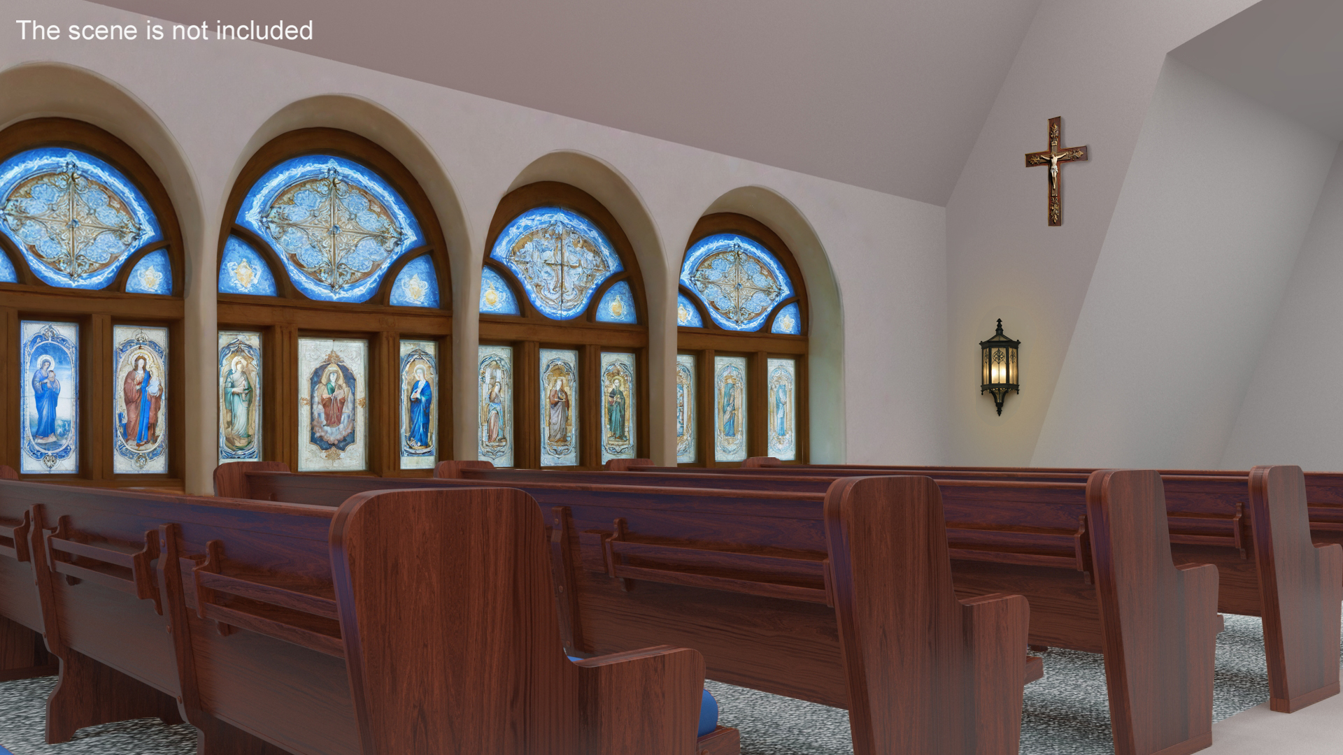 3D Upholstered Church Pew Bench Blue model